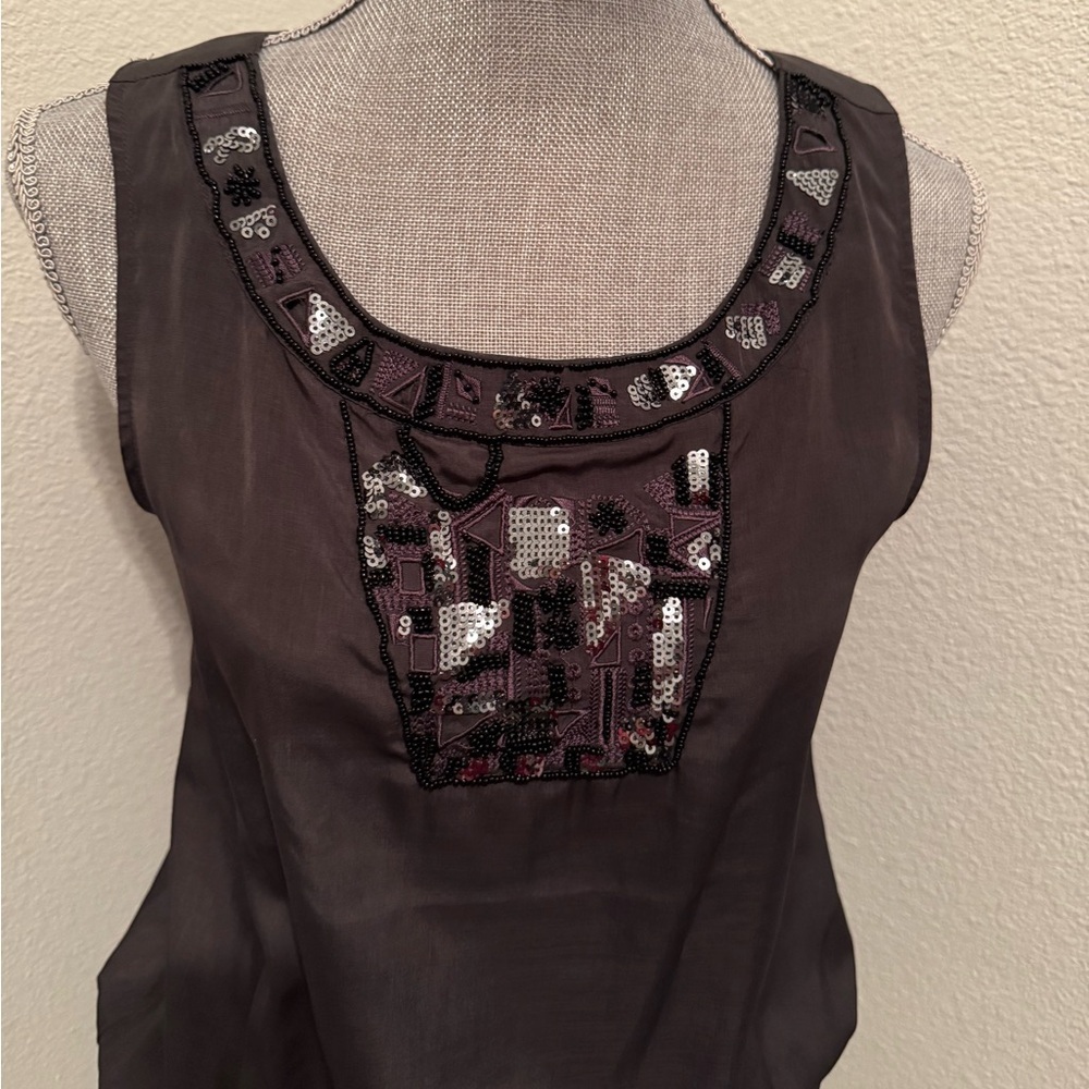 Outback Red Tank Top Beaded Sequin Sleeveless Gray | S - Picture 2 of 9